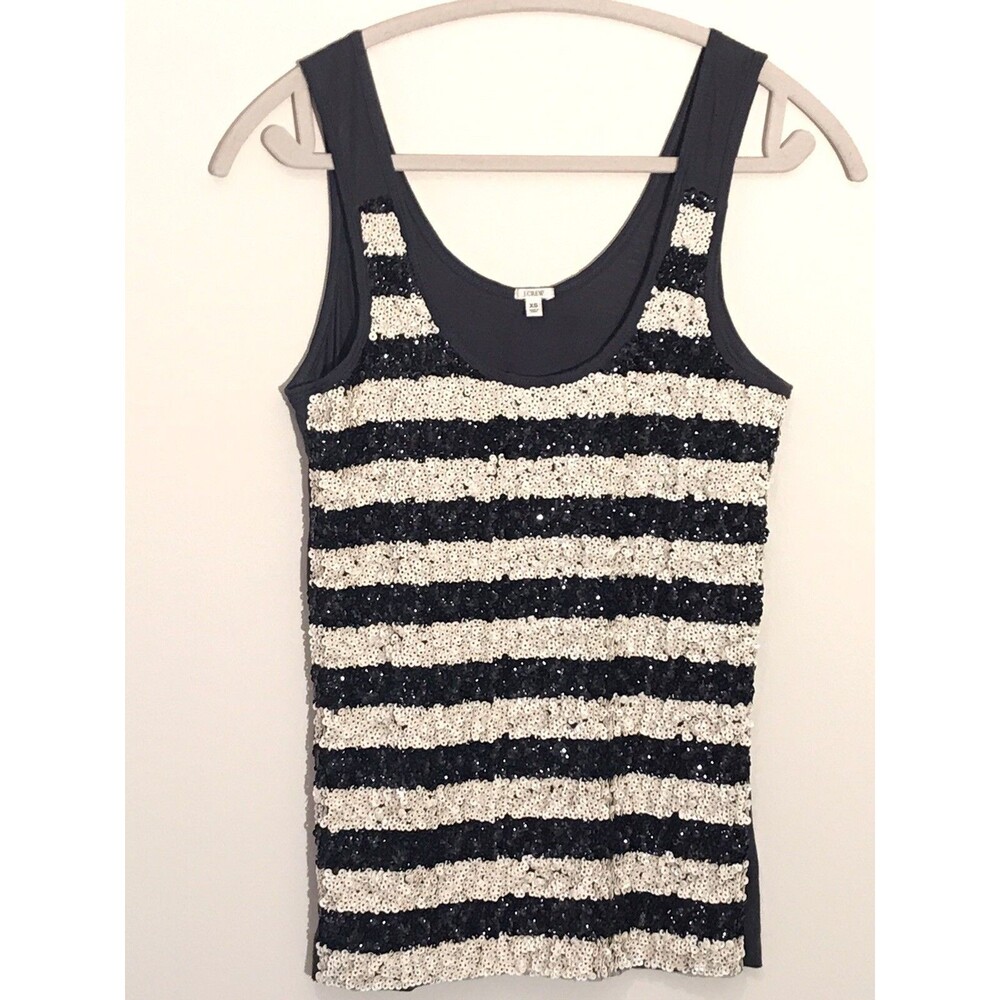 J Crew XS Sequins Sleeveless Tank Top Black Cream